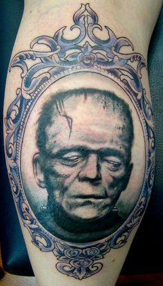Frankenstein In Frame Tattoo Design For Leg Calf By Sean Ambrose