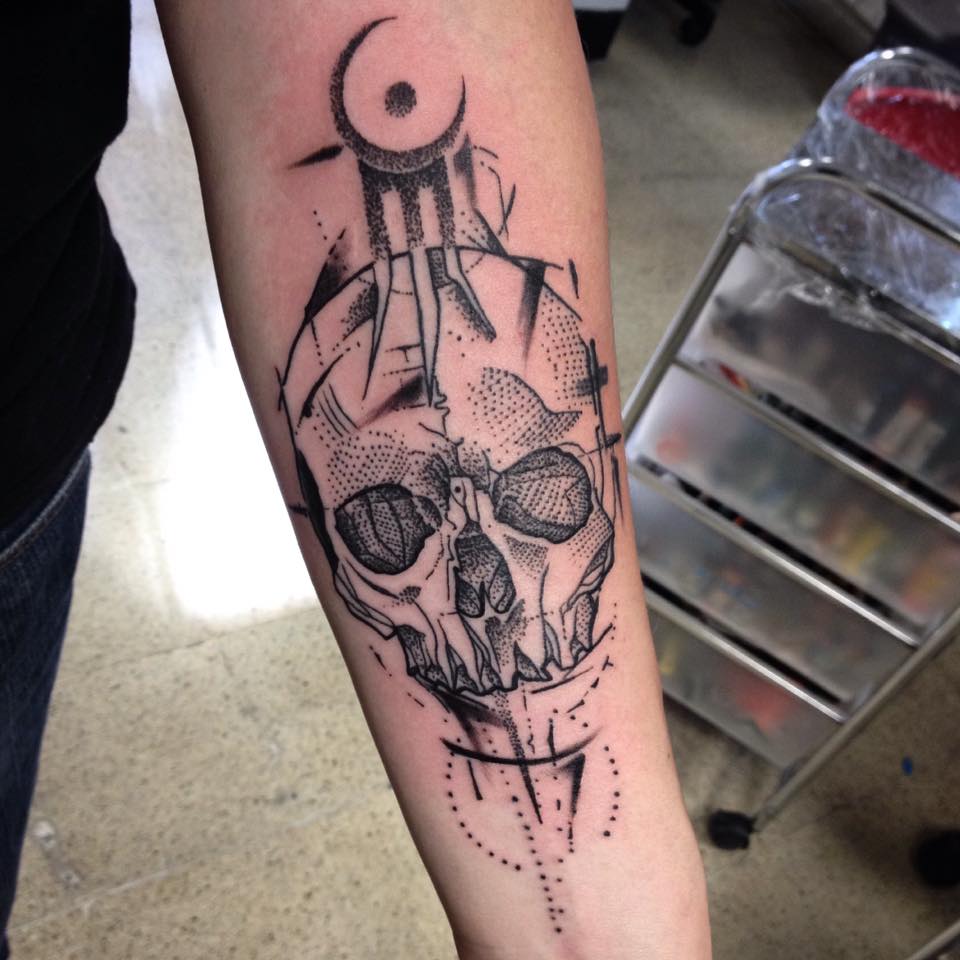 Geometric Skull Tattoo On Left Forearm by Daniel Rozo