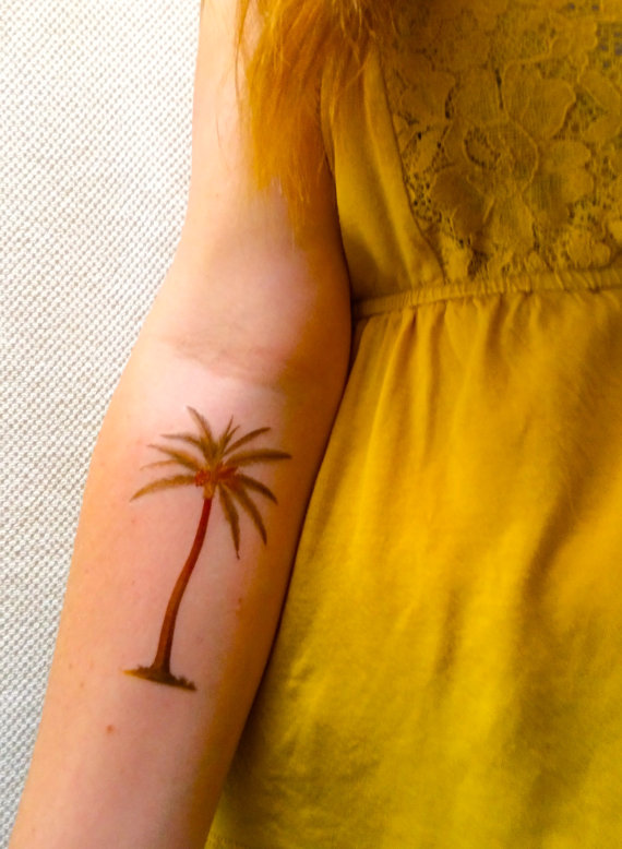 Girl Right Forearm Palm Tree Tattoo