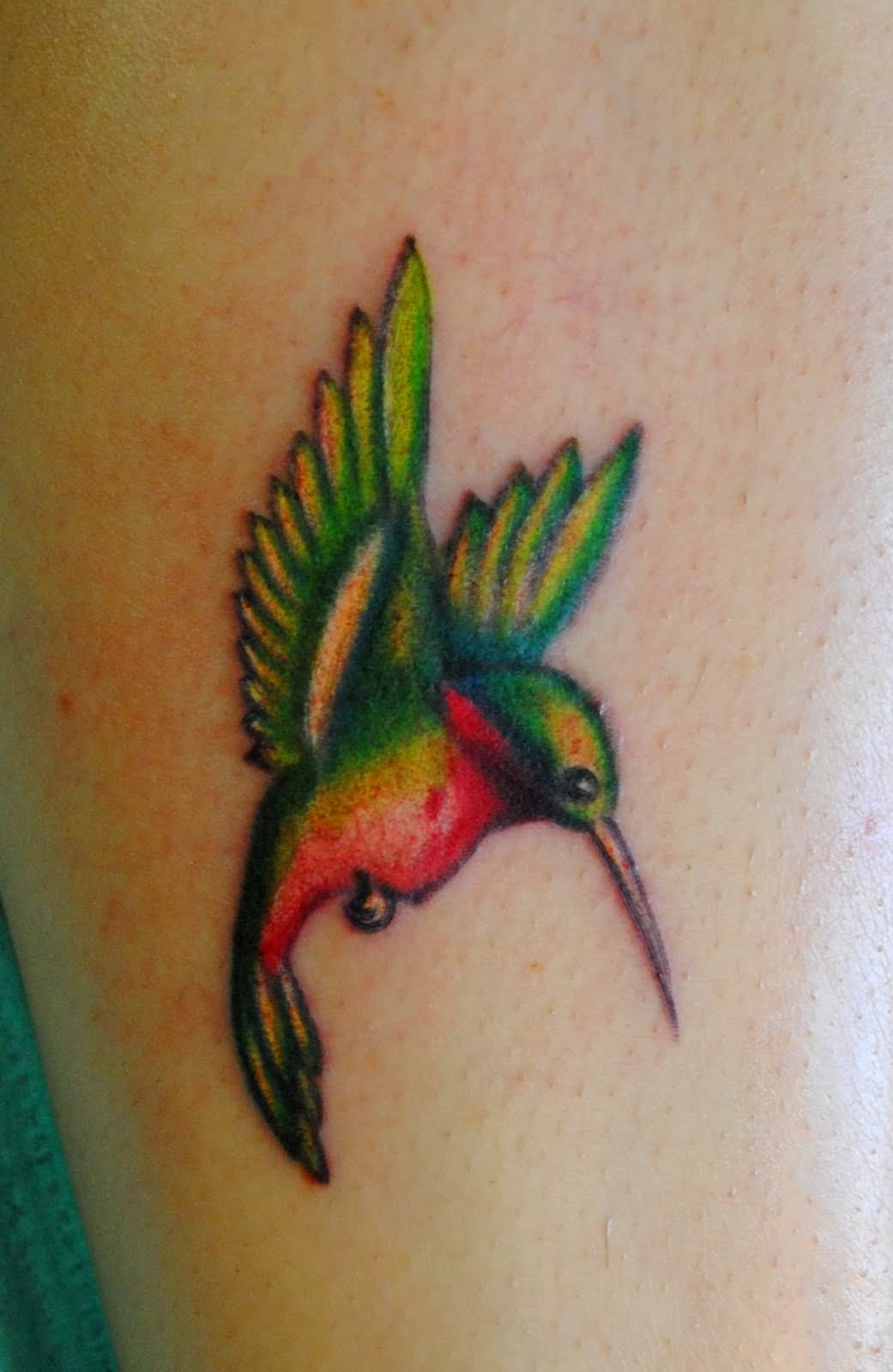 Green And Red Colibri Tattoo