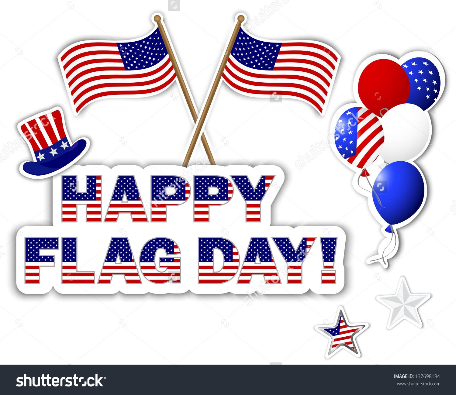 Happy Flag Day American Flags, Hat And Balloons