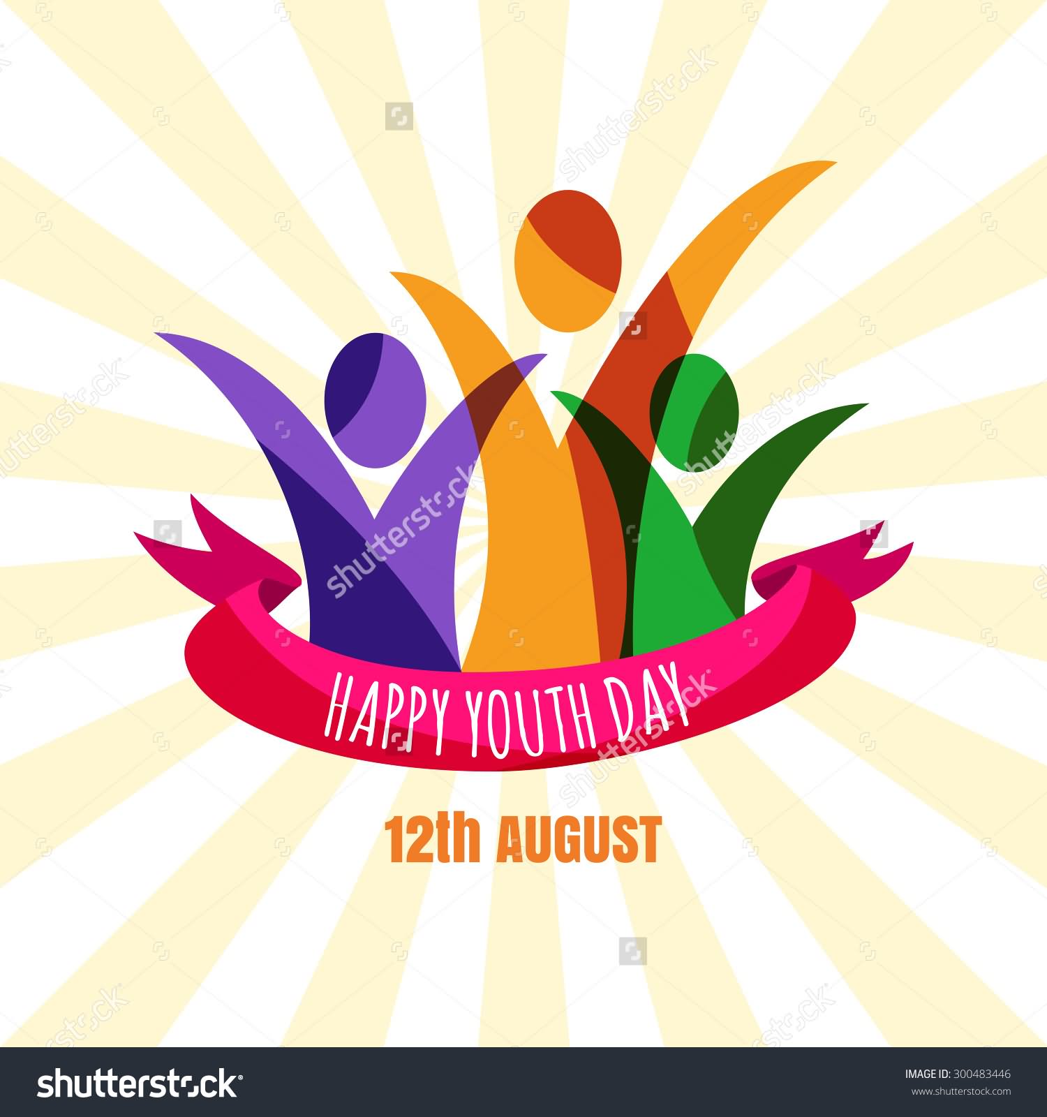 Happy International Youth Day 12th Young Happy People With Ribbon