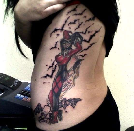 Harley Quinn Tattoo On Girl Side Rib