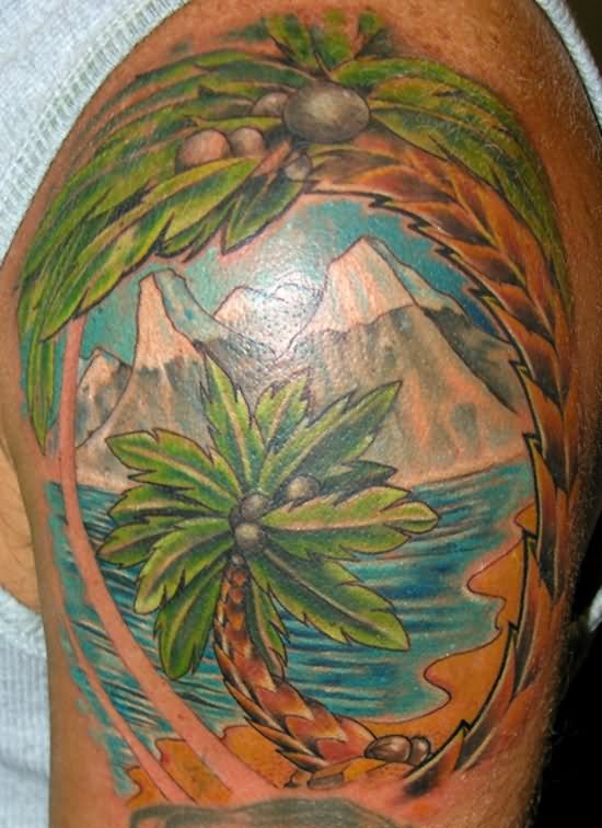 Hawaiian Palm Tree Tattoo On Shoulder