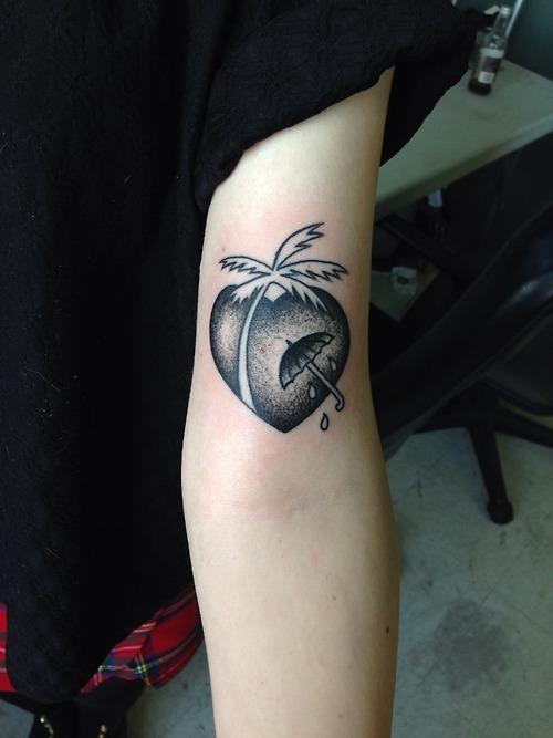 Heart And Palm Tree Dotwork Tattoo