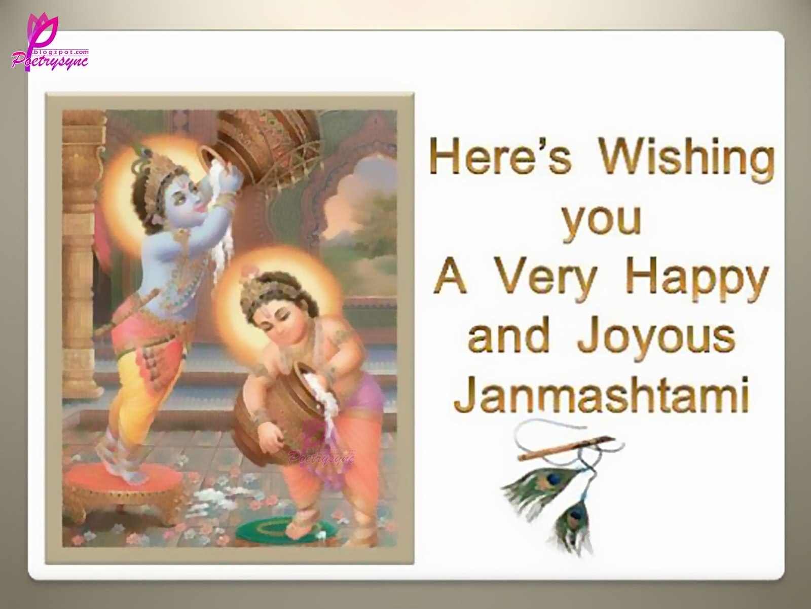 Here's Wishing You A Very Happy And Joyous Janmashtami Card