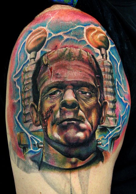 Horror Frankenstein Head Tattoo Design For Shoulder By Kathy Sliskevics Maloney