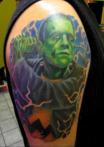 Horror Frankenstein Tattoo On Right Half Sleeve By Phil Young