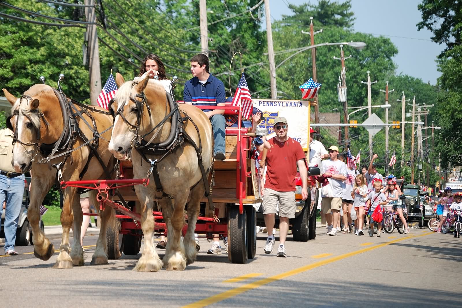 Horse Cart Floats In Memorial Day Parade