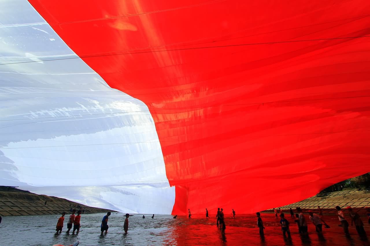 Huge Indonesian Flag Happy Independence Day Indonesia