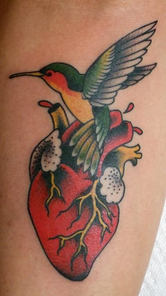 Human Heart And Colibri Tattoo