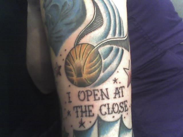 I Open At The Close - Snitch Tattoo Design For Sleeve
