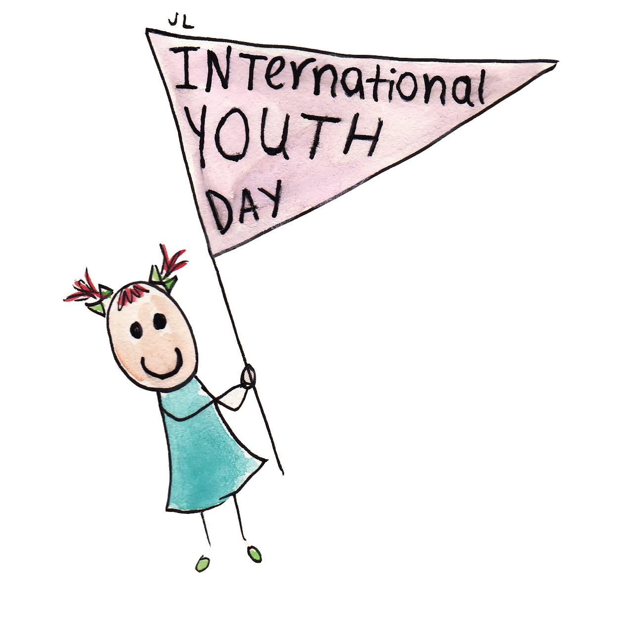 International Youth Day Girl With Flag Drawing Picture