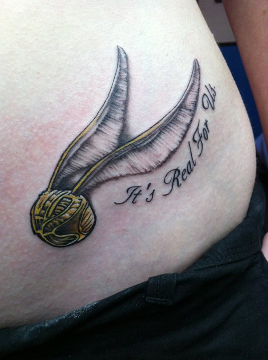 It's Real For Us - Classic Snitch Tattoo Design For Waist