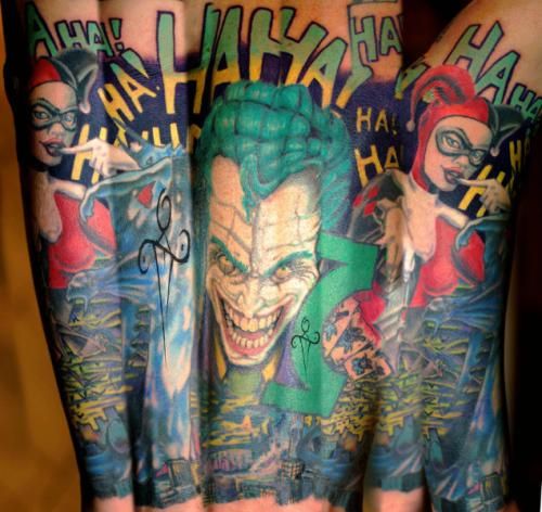 Joker And Harley Quinn Tattoo On Sleeve'