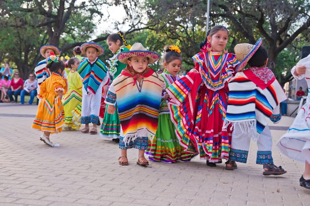 Kids Wearing Mexican Traditional Dress Celebrating Cinco de Mayo