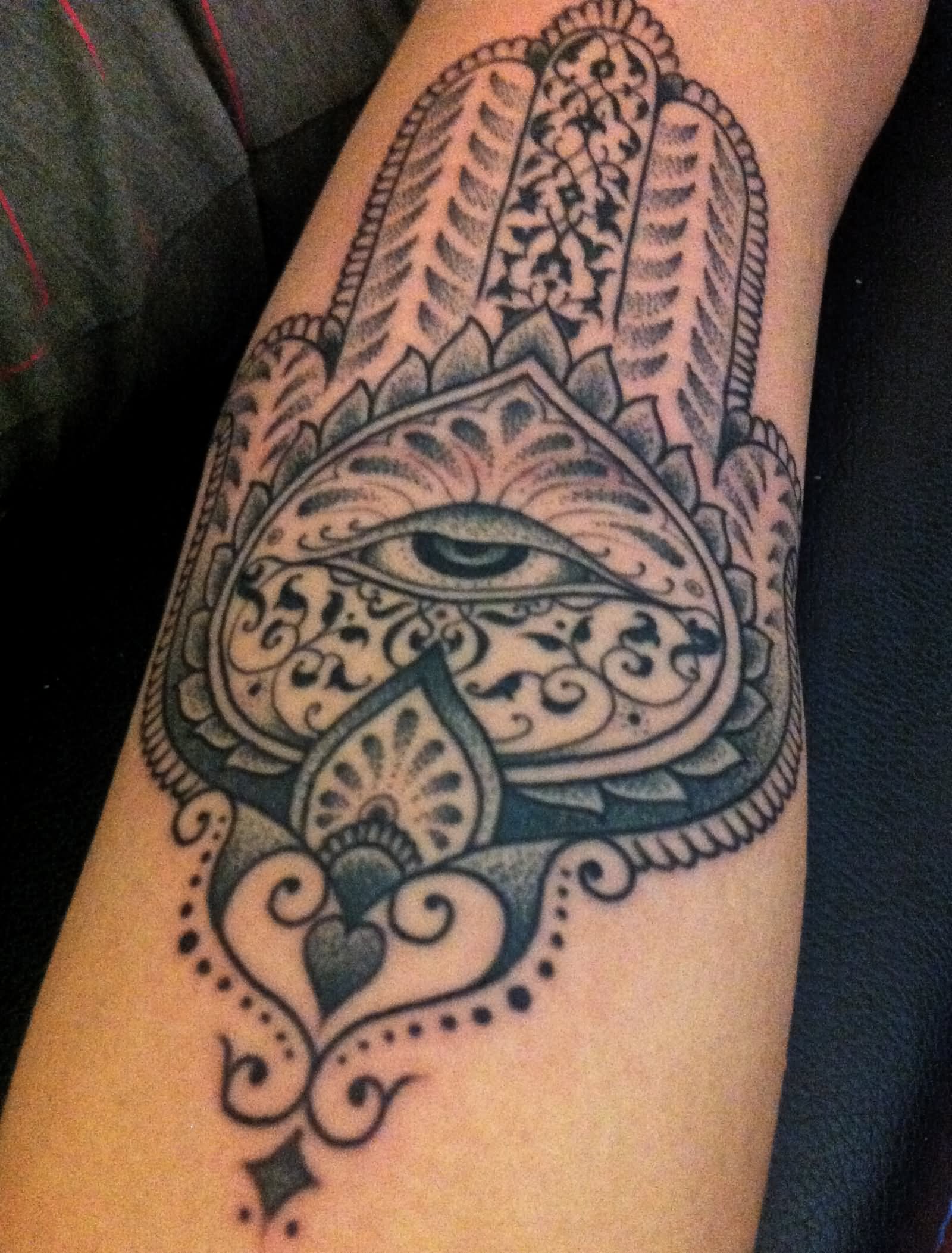 Latest Dotwork Hamsa Tattoo Design For Sleeve By Reba