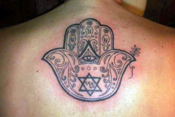 Latest Hamsa Tattoo On Upper Back