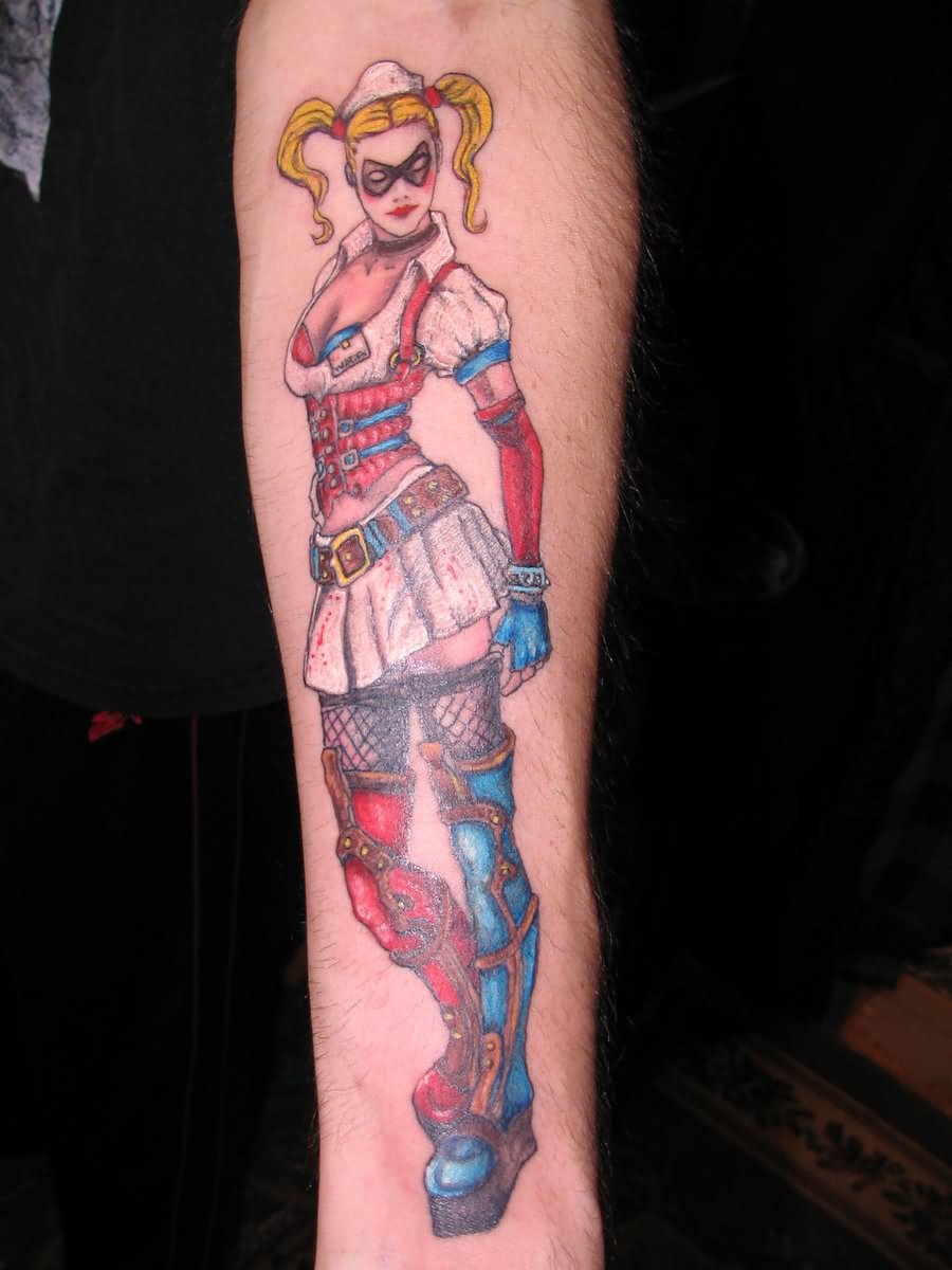 Left Arm Sleeve Harley Quinn Tattoo For Men