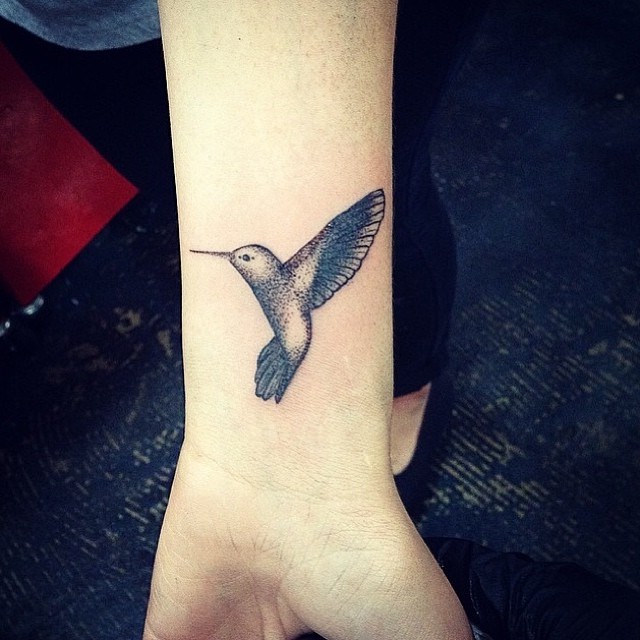 Left Forearm Grey Ink Colibri Tattoo