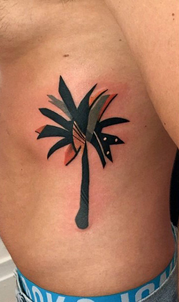 Left Side Rib Palm Tree Tattoo For Men