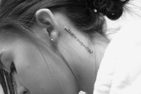 Let It Be Lettering Tattoo On Girl Left Behind The Ear
