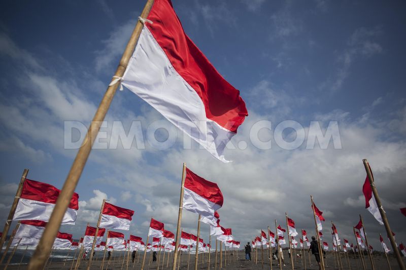 Many Indonesian Flags Flown On The Eve Of Independence Day Of Indonesia