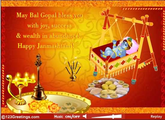 May Bal Gopal Bless You With Joy, Success & Wealth In Abundance Happy Janmashtami Greeting Ecard