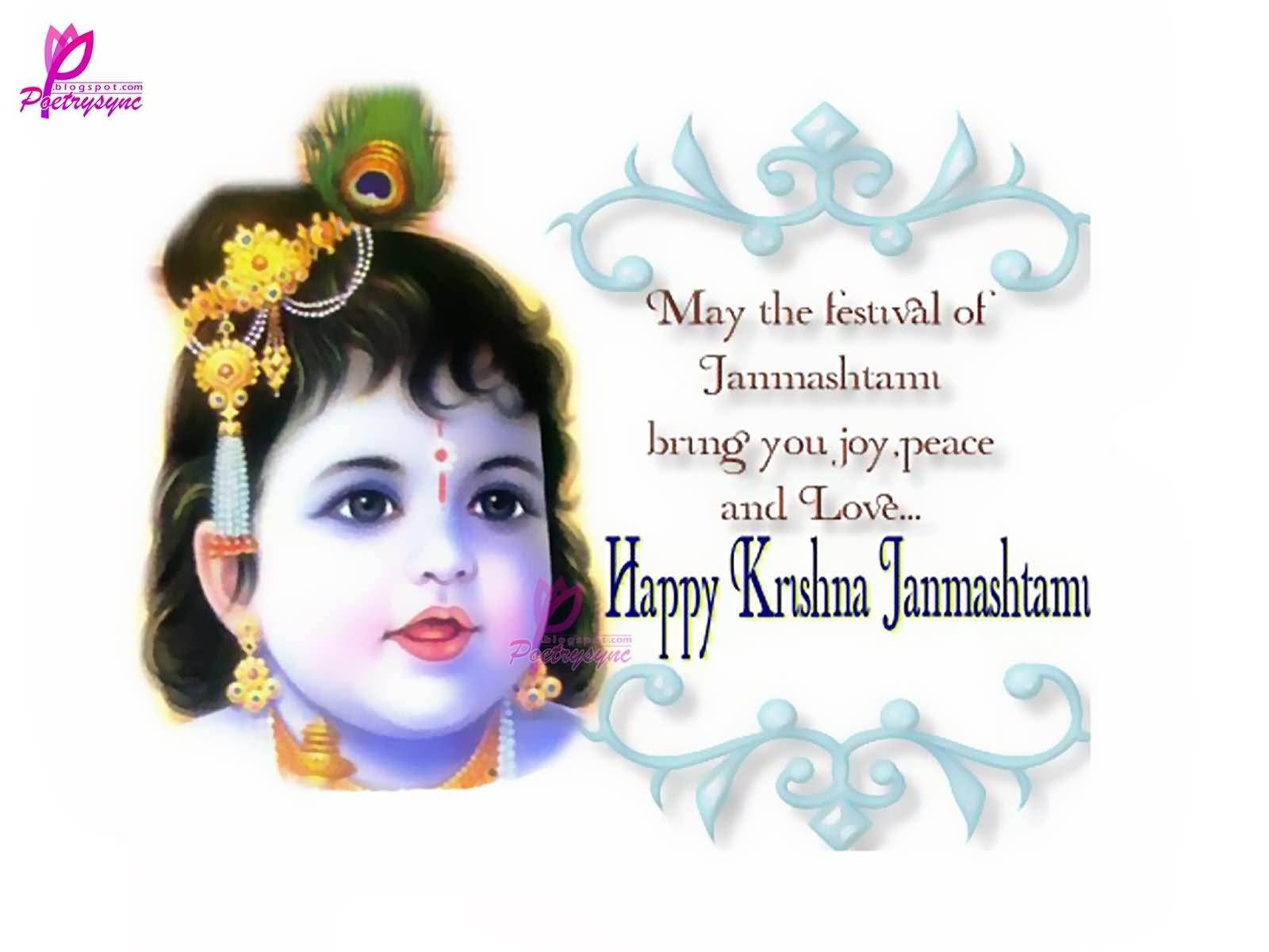 May The Festival f Janmashtami Bring You Joy, Peace And Love Happy Krishna Janmashtami Card