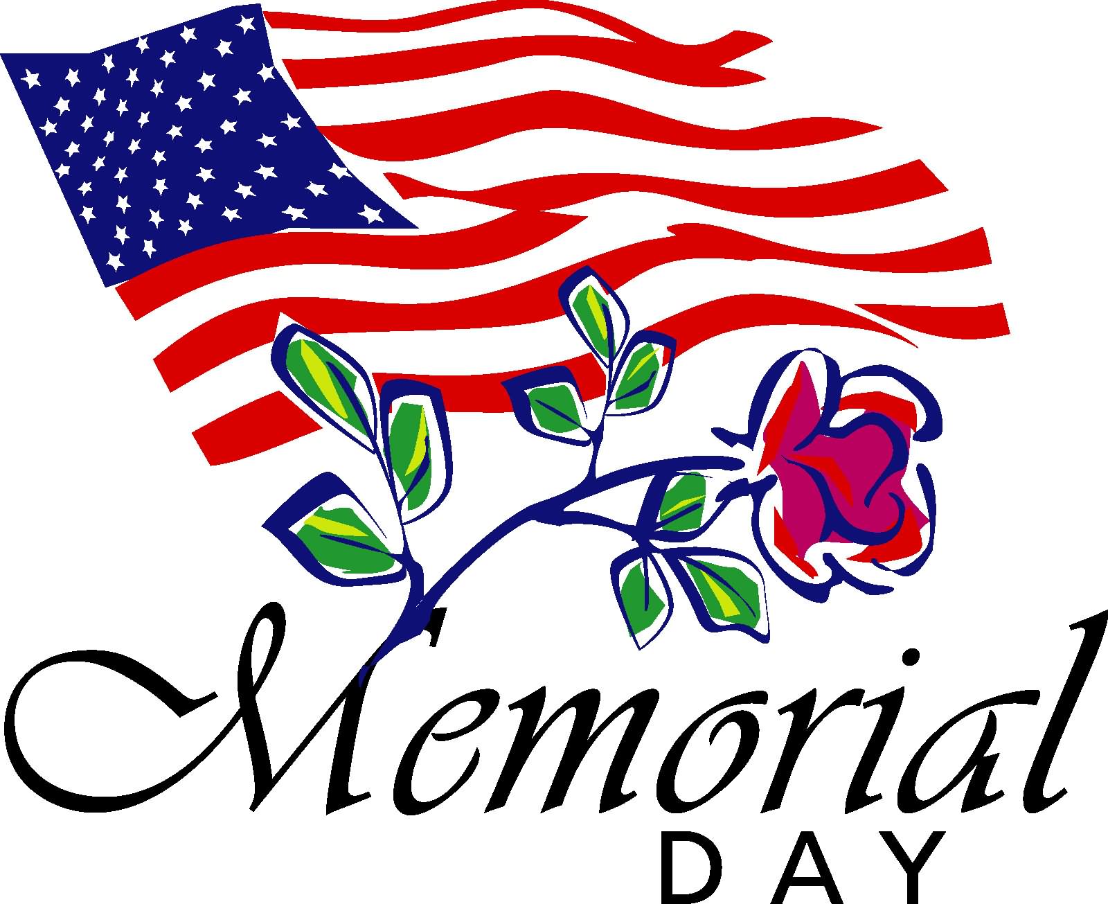 Memorial Day Rose And American Flag Clipart