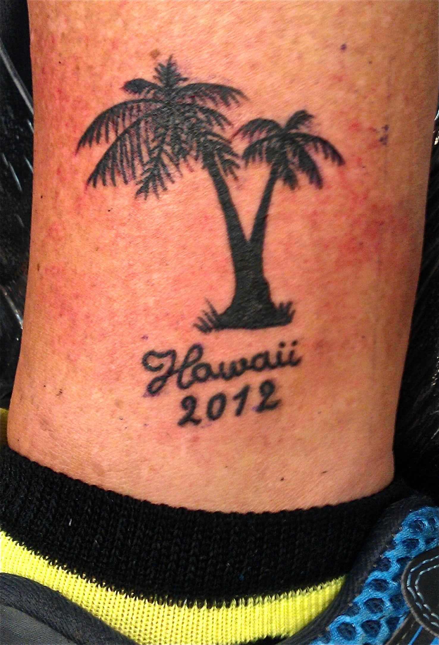 Memorial Palm Tree Tattoo On Leg