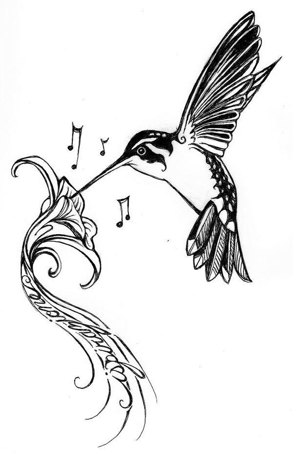 Music Notes And Colibri Tattoo Design