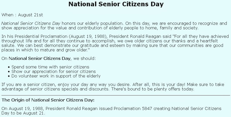 National Senior Citizen Day August 21