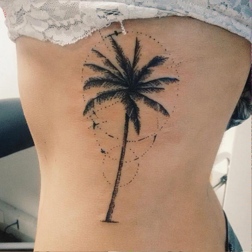 Nice Palm Tree Tattoo On Side Rib by Daniel Rozo