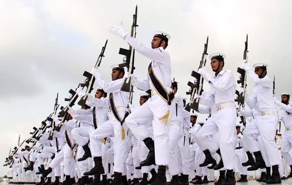 Pakistan Navy Cadets Parade At The Mausoleum During Independence Day