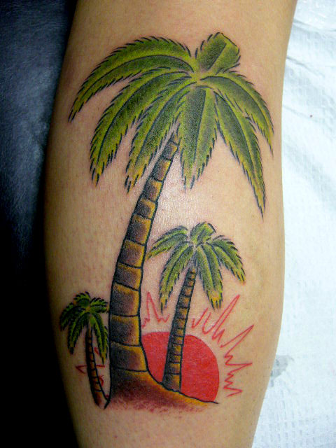 Palm Tree Tattoo On Leg Calf
