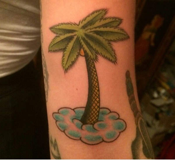 Palm Tree Tattoo On Man Left Forearm