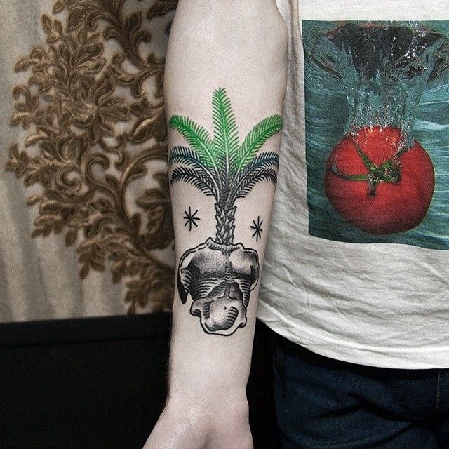 Palm Tree Tattoo On Right Forearm by Dase Roman Sherbakov