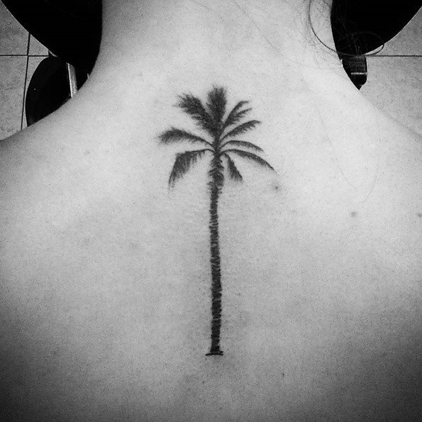 Palm Tree Tattoo On Upper Back