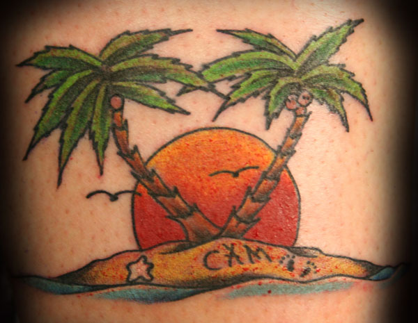 Palm Trees And Sunset View Tattoo