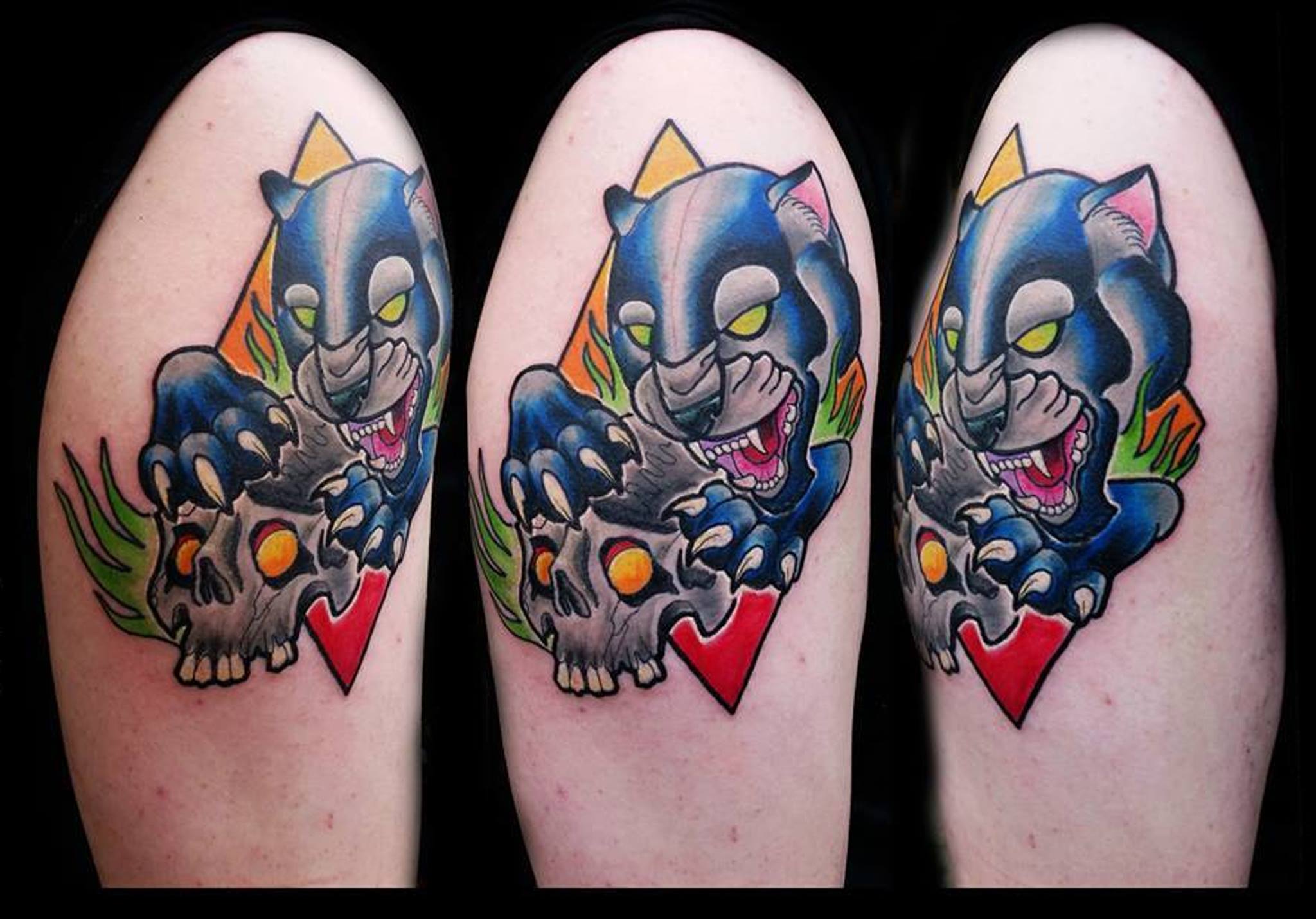 Panther With Skull Tattoo On Shoulder by Marco Knox