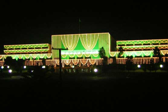 Parliament Of Pakistan Illuminated With Night Lights During The Celebrations Of Pakistan's Independence Day
