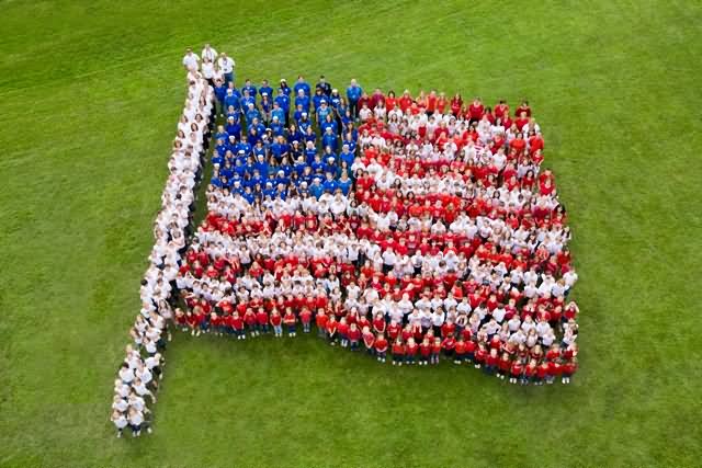 People Make American Flag During Flag Day Celebration