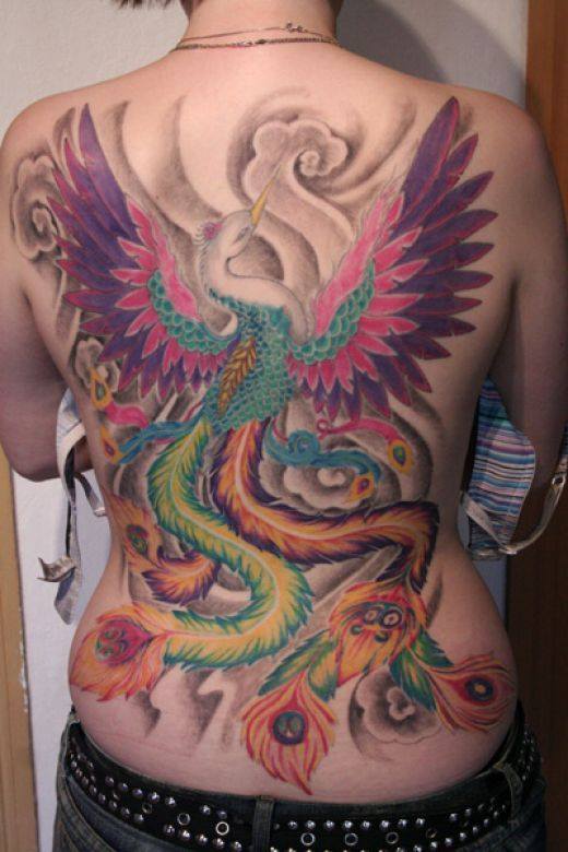 Phoenix Tattoo On Girl Full Back