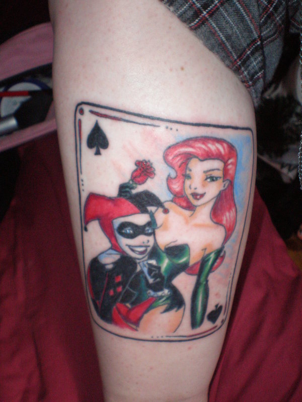 Poison Ivy And Harley Quinn Tattoo On Sleeve by Purehope
