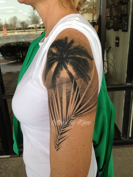 Realistic Palm Tree Tattoo On Shoulder by Kimo Original