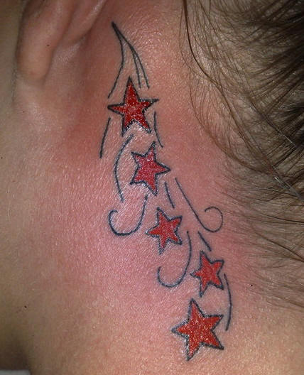 Red Stars Tattoo On Left Behind The Ear