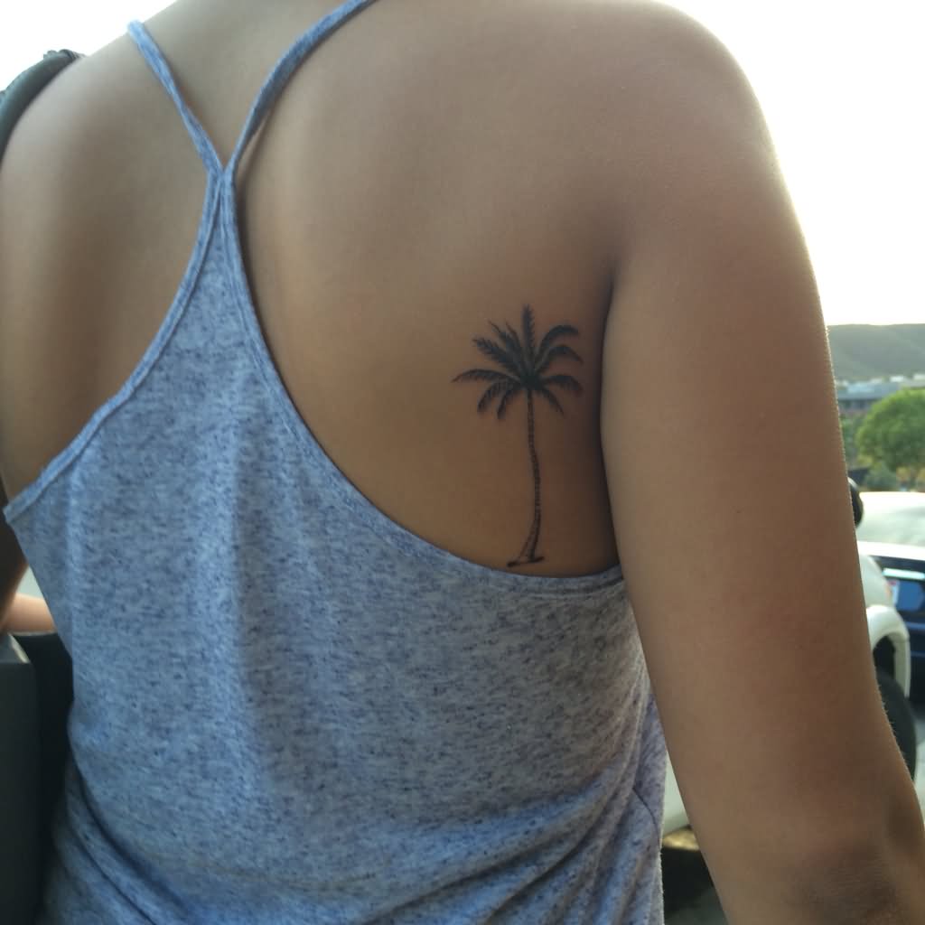 Right Back Shoulder Palm Tree Tattoo