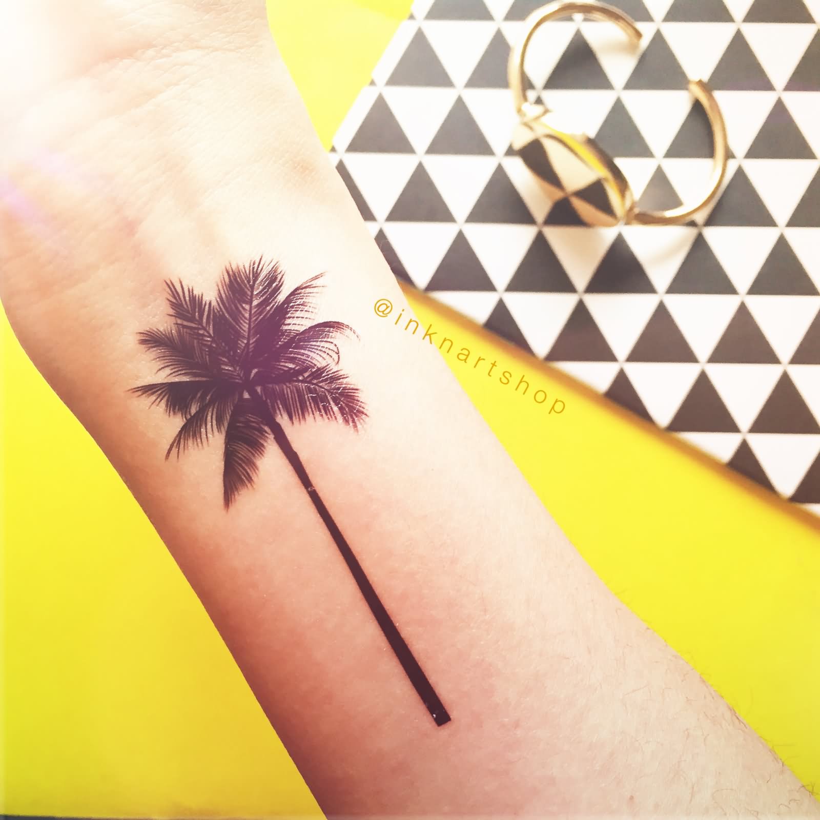 Right Forearm Black Palm Tree Tattoo