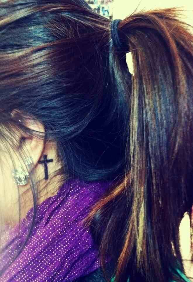 Silhouette Cross Tattoo On Girl Left Behind The Ear